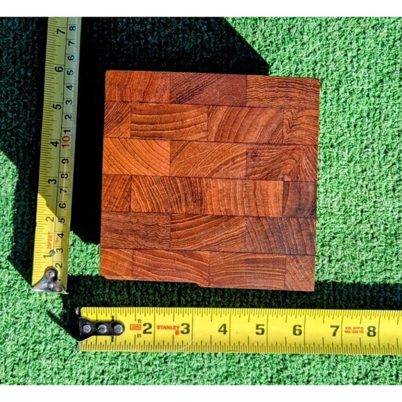 VTG Siamese Teakwood Mini Footed 5x5" Cheese Butcher Block Cutting Square MCM - Picture 2 of 4